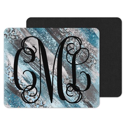 Glitter Teal and Snow Leopard Custom Personalized Mouse Pad - image1
